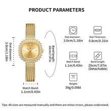 Reloj de cuarzo de moda retro para mujer YALALUSI, con esfera cuadrada, bisel con imagen del sol, adornado con rhinestones y revestimiento de IP. Resistente al desgaste y adecuado para todo tipo de fiestas. Mejor regalo para el Día de San Valentín.