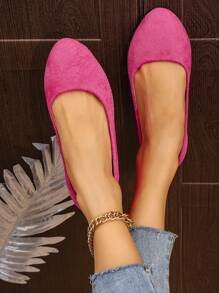 Women's Suede Slip-On Flat Shoes, Pointed Toe, Low Heel, Casual, Versatile, Candy Colors, Loafers - Hot Pink - View 6