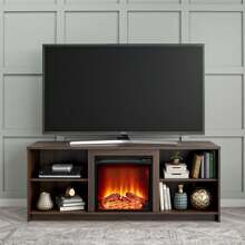 Mainstays Fireplace TV Stand For TVs Up To 65", Black Oak