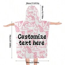 1pc Customizable Cartoon Pattern Wearable Bathrobe, Cute Personalized Super Soft Fiber Hooded Poncho Towel, Quick-Dry Absorbent, Suitable For Swimming, Travel, Beach Bathroom Decor Summer - Multicolor - View 4