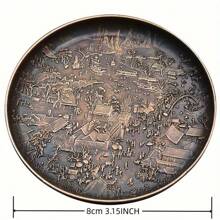 1 pièce Dessous de verre en alliage nuages antiques et porte-tasse avec image de la rivière Qingming, plateau de sous-tasse, accessoires de cérémonie du thé, décoration de table, meilleur cadeau - Doré - Voir 3
