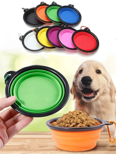 1pc Pet Dog Travel Foldable Bowl With Carabiner, Suitable For Feeding Your Dog/Cat Outdoors, Portable Collapsible Pet Bowl For Hiking, Camping