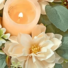 IPCS仿真大丽花烛台花环23厘米仿真花环桌面装饰婚礼摄影道具适用于活动派对、婚礼、节日装饰、情人节烛台花