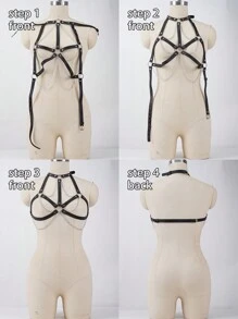 Women's Sexy Waist Belt, PU Leather Chain Tassel Chest Harness, Punk Style Accessory For Dating And Party Outfits