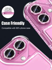 1 Set, Pink Rhinestone Camera Lens Protector Film Loved By Girls, Compatible With IPhone 16/15/14/13/12/11 Full Series, HD Clear Full Protection Lens Cover (Shipped According To Phone Model Camera Quantity) Gift For Birthday, Family, Friends Sparkling Crystal, Lens Protector, Phone Accessories