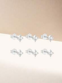 6Pcs Prong Setting 925 Sterling Silver Flat Back Earring For Women Luxurious Piercing Stud Earring Perfect For Daily Wear Bridal Jewelry