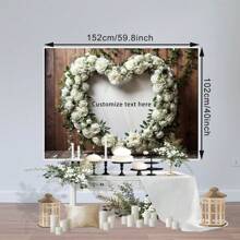 1 peça de personalização de plano de fundo para Dia dos Namorados e Casamento - Faixa decorativa vintage com textura de madeira e flores brancas - Perfeito para casamento, noivado, festa de casamento, fundo fotográfico de aniversário/vinil