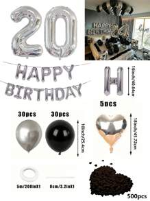 580pcs Black & Silver Balloon Garland Birthday Set, 40" Oversized Foil Number Balloons, Black Rose Petals, Suitable For Men & Women 16th, 18th, 20th, 21st, 25th, 30th, 35th, 45th Birthday Party Decorations