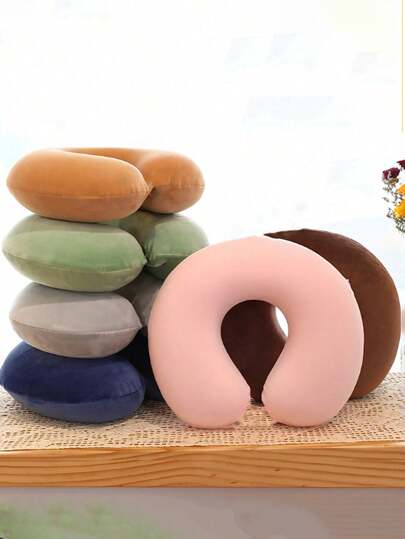 1 Solid Color U-Shaped Pillow, Travel Pillow, Comfortable, Neck Pillow For Travel, Home, Office, Train, Self-Driving, Travel And Home Camping Supplies, Airplane Pillow Caravan Home Office Travel Neck Flight Pillow Snap Button With Soft Cover, U-Shaped Neck Pillow Portable Student Adult Pillow Pad, Support The Neck And Protect The Cervical Vertebra When Studying Or Riding In The Car For Sleep For College Dorm Blockout Light Upgrade Your Sleep Quality Perfect For Stress Relief Rejuvenate Tired Eyes