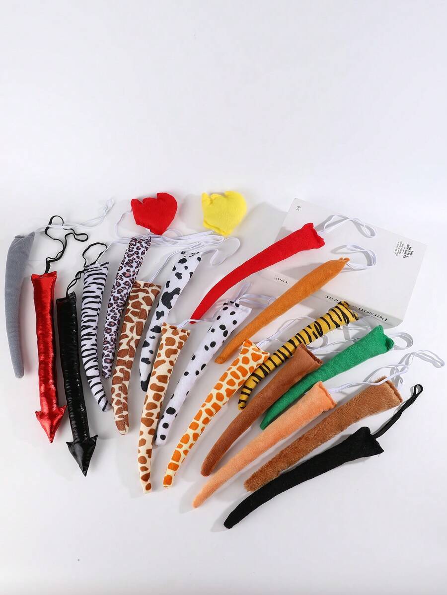 Animal Tail Elastic Belt Game Props, Cow, Giraffe, Mouse, Cat, Wolf, Tiger, Pig, Fox - Multicolor - View 1