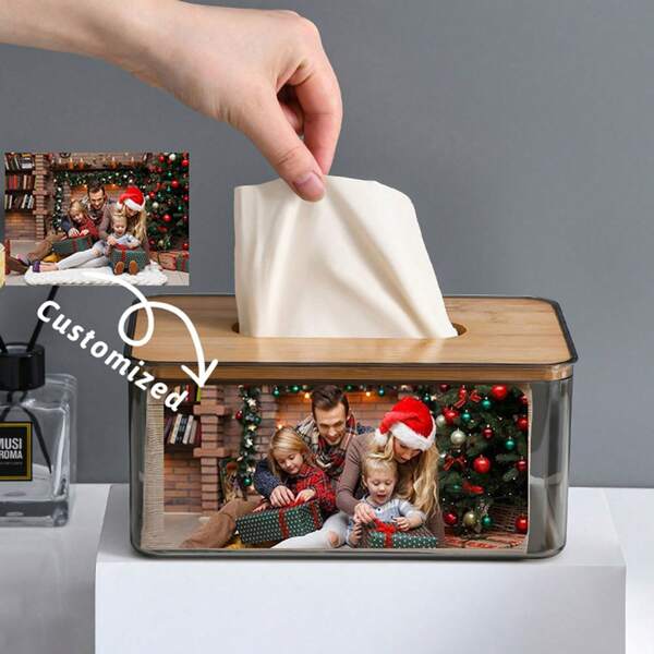 1pc Customize Tissue Box Cover Square Tissue Case Holder, Custom Your Photo/Logo/Text, Creative Home Decorations