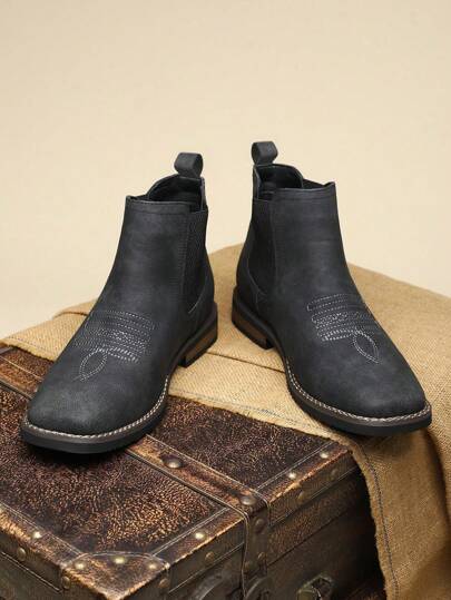 Men's New Fashion Short Ankle Boots, Slip-On Lightweight Comfortable Vintage British Style Casual Leather Boots