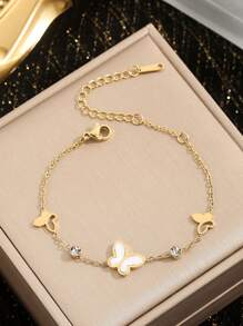 1pc Stainless Steel Floral Shell Korean Fashion Bracelet For Women