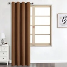 1 件或 2 件可选顶部孔眼遮光窗帘布，优质厚实三层编织纯色隔热遮光窗帘，适用于卧室、客厅、餐厅、厨房 - 黃咖色 - 查看 41