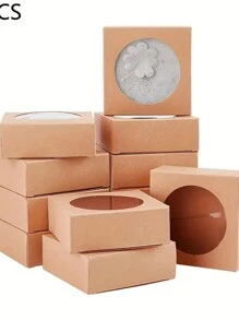 20/50 chiếc - Hộp quà Kraft thanh lịch có cửa sổ tròn trong suốt - Thiết kế hình vuông có thể gập lại để trưng bày đồ trang sức, hoàn hảo cho đám cưới, sinh nhật và kỷ niệm - Nhiều màu - Xem 16