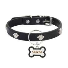 Collare in pelle personalizzato per cani con targhetta a forma di osso, con nome dell'animale domestico e numero di telefono inciso su entrambi i lati, decorazione in metallo con impronta anti-smarrimento, accessorio di moda per cani e gatti, regalo ideale per animali domestici piccoli e medi, ornamentale, inciso, in acciaio inossidabile, elegante, alla moda, colorato, vintage, carino, compatto, simpatico, personalizzato, unico, personalizzato, per anniversari, per compleanni