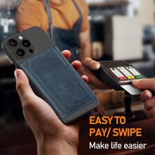 LC.IMEEKE 1pc PU Leather Magnetic Wallet Card Holder Stand MagSafe Accessory, Compatible With IPhone 16/15/14/13/12 Pro/Pro Max/Plus/Mini, Sticker Included - Blue - View 5