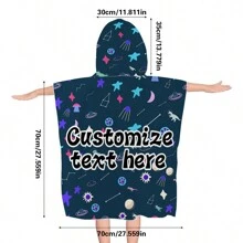 1pc Customizable Cartoon Graphic, Wearable Hooded Poncho Towel, Soft Microfiber, Quick-Drying And Absorbent, Suitable For Swimming, Travel, Beach Bathroom Decor Fall Decor Beach Essentials Back To School