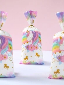 50 piezas Bolsas de embalaje con diseño de unicornio, bolsas de regalo para fiesta de cumpleaños, boda, evento festivo, suministros de embalaje para fiesta con diseño de oso marrón y unicornio, bolsas de regalo para fiesta de cumpleaños