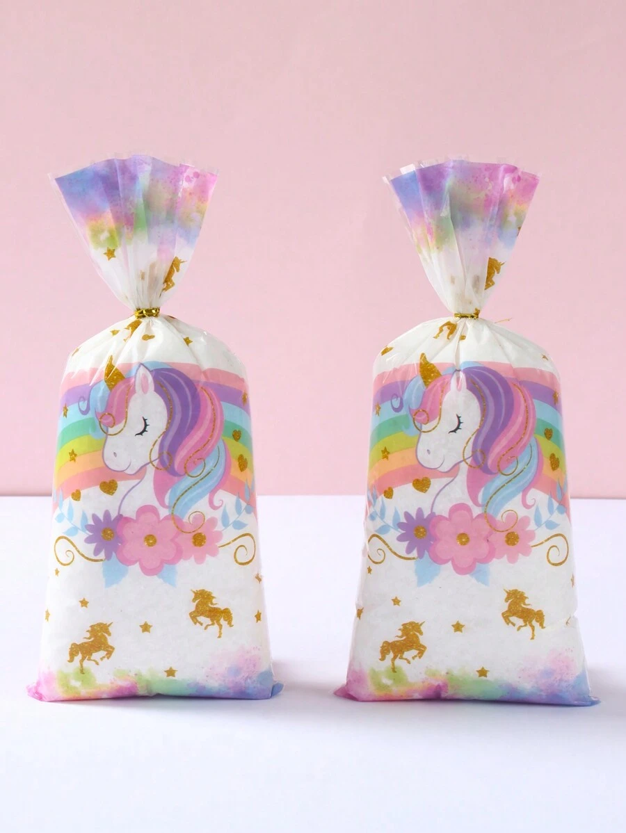 50 piezas Bolsas de embalaje con diseño de unicornio, bolsas de regalo para fiesta de cumpleaños, boda, evento festivo, suministros de embalaje para fiesta con diseño de oso marrón y unicornio, bolsas de regalo para fiesta de cumpleaños