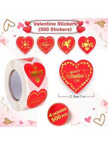 500 张/卷金箔心形自粘贴纸，红心情侣卡片信封花束礼物 DIY 装饰，防水 PVC 贴纸，返校情人节 - 彩色 - 查看 5
