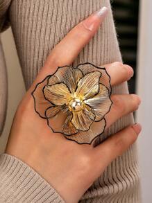 1 pieza Anillo con flor exquisita de color dorado, anillo de declaración de pétalos de flor esmaltada para mujer, joyería para mujer para el Día de San Valentín