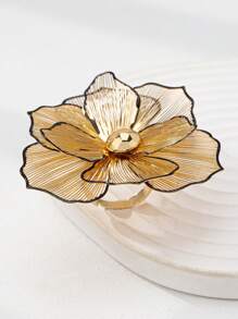 1 pieza Anillo con flor exquisita de color dorado, anillo de declaración de pétalos de flor esmaltada para mujer, joyería para mujer para el Día de San Valentín