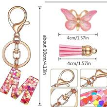 1pc Women's Boho Fashionable Pink Glittery Heart Shaped & English Letter Keychain With Tassel & Butterfly Design, Heart Shape Glitter, Crystal, Tassel And Butterfly Pendant Car Hanging Pendant Women Gift, Wallet And Handbag Accessories For Couple, Mother, Valentine's Day, Friends As Gift, Bag Pendant - Рожевий - Переглянути 3
