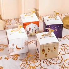 Ensemble de 7 boîtes cadeaux en papier, boîtes à faveurs avec motif de lune pour la décoration de la chambre, de la maison, de la chambre à coucher, de la table, anniversaire, mariage, fête, emballage cadeau, peut contenir de petits cadeaux, décorations de Ramadan Kareem, pliable et facile à assembler