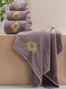 1/2条珊瑚绒吸水超柔软纤维纯色刺绣浴巾或手巾，毛绒刺绣毛巾，适用于浴室、酒店、健身房、旅行、礼品、沙龙、运动、户外、海滩、学校、返校季、旅行配件、家居用品