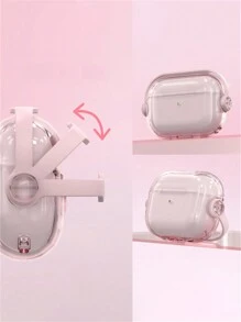 可爱防摔创意支架透明耳机保护套，兼容 1/2/3/4 Pro 3，软壳兼容 2 Pro，带锁防丢保护套 - 粉色 - 查看 2