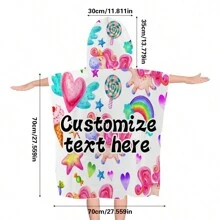 1pc Customizable Cartoon Design Hooded Cloak Poncho Towel, Ultra-Soft Absorbent Quick-Dry Fabric, Suitable For Swimming, Travel, Beach Bathroom Decor Fall Decor Beach Essentials Back To School