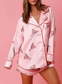 Women Christmas Pajama Set Santa Print Long Sleeve Tops And Elastic Shorts For Loungewear Soft Sleepwear For Nightwear