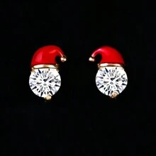 2 件时尚圣诞红帽水钻耳钉，节日和生日送给女性的理想礼物 - 彩色 - 查看 2