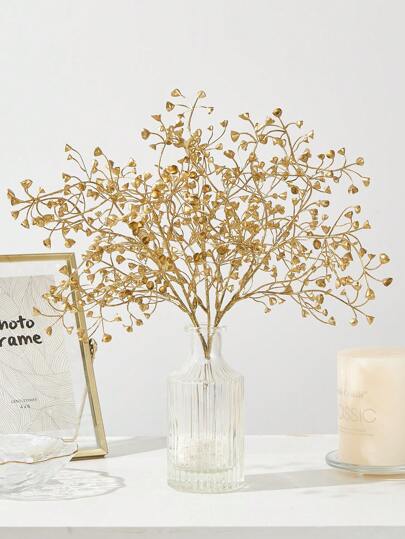 1pc/3pcs Gold Glitter Artificial Plants Fake Golden Babysbreath Plastic Leaf Faux Plant Floral Arrangement For Indoor Outdoor Party Wedding Table Decoration DIY Crafts, Valentine's Day, Gifts Birthday Graduation Home Decor Back To School Room Decor School Supplies
