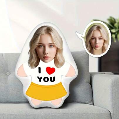 Customized "I Love You" Mini Personalized Doll Figure Photo Customized Mini Personal Throw Pillow Gift, Couple Pillow Gift, Great Gift Choice For Festivals Or Commemorative Days, Breathable, Lightweight, Washable, Funny, Love, Soft, Comfortable, Elegant, Custom, Personalized, Unique, Ideal Gifts For Her, Him, Her, Dad, Mom, Family, Friends, For Anniversaries, For Valentine's Day, For Housewarming, Sofa, Bed, Car, Tea Room, Bedroom, Bathroom, Living Room, Dining Room, Customized Decorative Pillows, Home Refresh