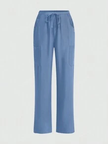 cimmuovere Pantalon d'uniforme de service infirmier confortable, de couleur unie, simple, avec plusieurs poches pour femmes