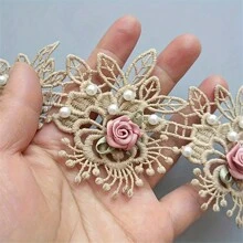 1 thước vải ren thêu họa tiết hoa ngọc trai giả, viền ren, dùng để trang trí quần áo, phụ kiện may mặc, đồ thủ công may vá. - trắng - Xem 2