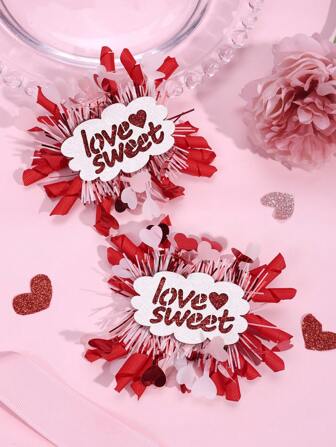 2个情人节女孩发夹，红色粉色亮片蝴蝶结，爱心甜美蝴蝶结，鳄鱼夹，女孩双马尾蝴蝶结发夹，女孩礼物发卡，青少年发饰