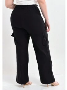 Women's Plus Size Flare Cargo Pants Lift Butt High Waist Foreign Style Fashion - 黑色 - 查看 7