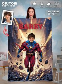 1pc Custom Flannel Photo Blanket For Bed,Personalized Gift, Good Christmas Gifts,Personalized Blankets,Bedding Blanket,Gifts For K,Boys,Flash,Super,Superhero Custom Face Blanket, Personalized Blanket With K Face,Hero Suit Pattern,Superhero Blanket For C, Name Plush Blanket Little Boys,Space Planet Background Blanket,Best Friend Photo/Text Blanket, Cozy Blanket,Family Gift, Wedding Gift, Birthday Gifts - Superhuman - View 1