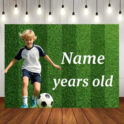 Customizable Football And American Football Themed Photography Backdrop With Portrait, Name And Year, Personalized Design For Sports Fans, Suitable For Birthday Party, Cake Table Decor, Portrait Photography Banner, Made Of Vinyl Material, Fashionable And Elegant, Suitable For Anniversary, Wedding, Mother's Day, Birthday, Father's Day, Graduation Ceremony, Housewarming And Other Occasions, Also Applicable To Schools, Offices, Homes And Other Places. Multifunctional, Durable, Decorative, Reusable, Exquisite
