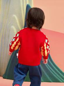 Balabala Baby Knit Sweater, Infant Pullover, 2025 Spring New Year Style - Red and Green - View 2