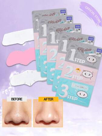 HOLIKA HOLIKA Clear Black Head 3-Step Kit 5 Sheets For Blackhed|Blackhead And Keratin Smooth Removal,7g/0.24oz*5|K-Beauty,Korean Makeup