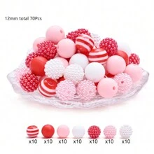 70pcs 12mm Silicone Round Beads, Resin Barcode Beads For DIY Bracelet, Necklace, Earrings, Keychain Pendant Making - Multicolor - View 16
