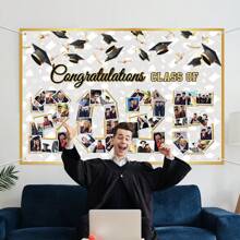 Graduation Party Decoration Congratulations Class Of 2025 Photo Banner White Personalized Class Of 2025 Backdrop For College Graduation Photo Banner - Black and White - View 4