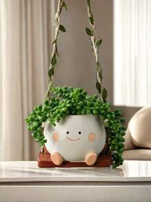 笑脸吊盆，小型吊盆，适合室内外植物，可爱吊盆，适合串珠植物，快乐树脂多肉植物盆栽，送给女性的礼物，最佳情人节、生日、毕业礼物，花园装饰，户外装饰，花盆，植物盆栽，家居装饰花瓶，房间装饰花瓶，玻璃花瓶 - 彩色 - 查看 8