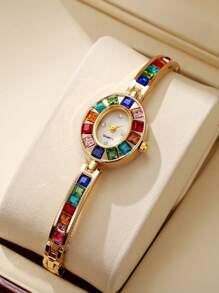 1pc Women's Stylish Minimalist Petite Dial Quartz Bracelet Watch, Lightweight Steel Band, Fashionable & Elegant (Watch Only, No Box) - Gold - View 1