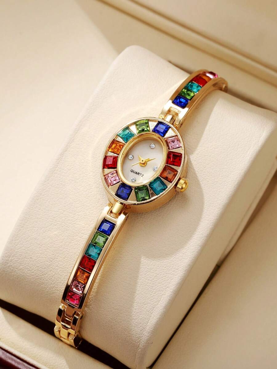 1pc Women's Stylish Minimalist Petite Dial Quartz Bracelet Watch, Lightweight Steel Band, Fashionable & Elegant (Watch Only, No Box) - Gold - View 1