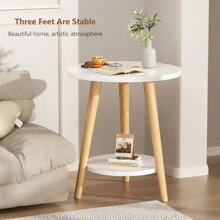 现代简约双层茶几客厅边桌多功能开放式收纳架床头柜沙发桌实木腿简易组装